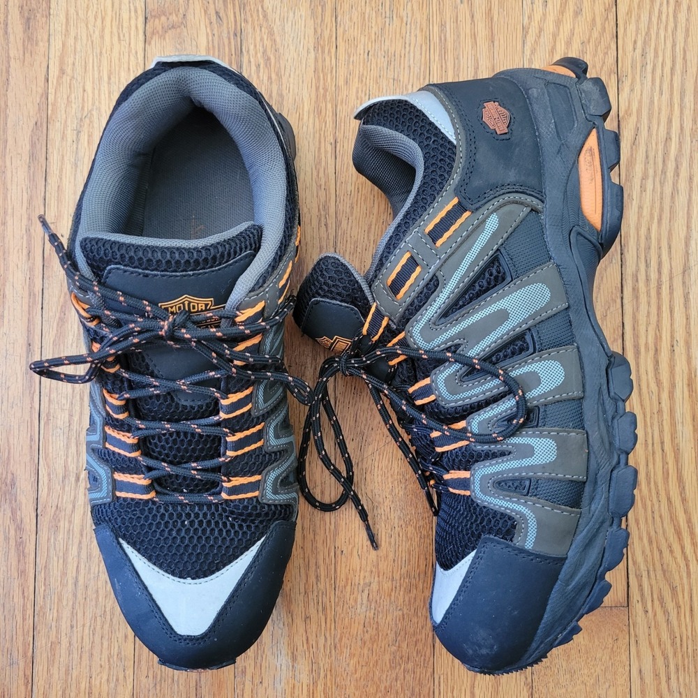 Harley Davidson 12 Athletic Sneakers Black Orange Leather D93009‎ Shoes Outdoors
